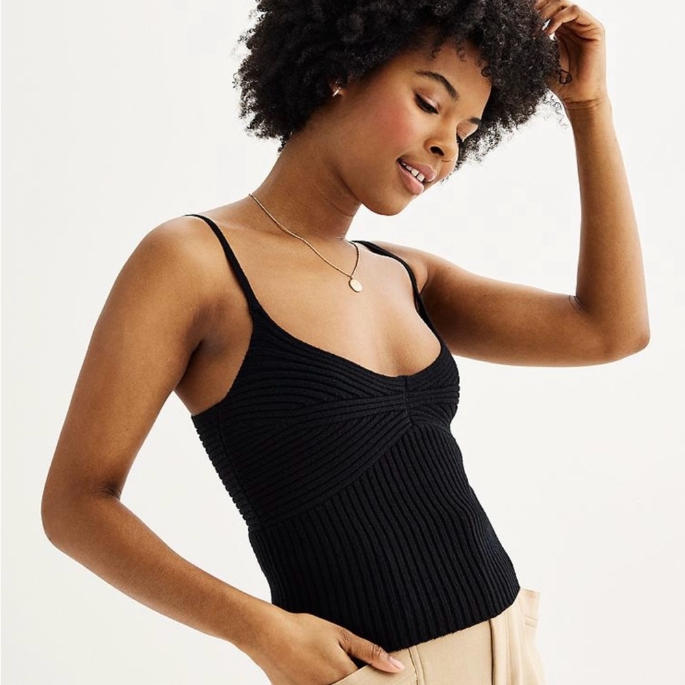 SO Black Ribbed Knit Top